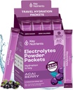 KEY NUTRIENTS Multivitamine Electroliti Pachete cu pulbere - Delicious Acai Berry 40 Pachete de hidratare - Praf de hidratare de calatorie - Fara zahar, fara calorii, Gluten Free - Made in USA
