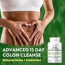 15 Day Advanced Colon Cleanse, Probiotics & Natural Herbs, Supports Detox & Gut Flora for Women & Men, with Cascara Sagrada, Psyllium Husk & Senna Leaf, 30 Capsules 1-2 Daily 15 Day Cleanse