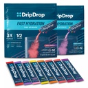DripDrop Hydration - Pachete cu pulbere electrolit - Pepene verde, Berry, Lemon, Portocaliu, Punch de fructe, Struguri, Limonadă de căpșuni, Cherry - 64 Conte
