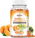Omega 3 Gume, Omega 3 Suplimente de ulei de pește Alternative cu EPA & DHA, CoQ10, Folate, Vitamina A, D3, E, Sprijină Creier, Joint, Inima, Ochi, și sistemul imunitar Function-Orange Aroma, 60 Gumies