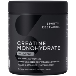 Sport de cercetare Creatina Monohidrat - Gain Lean Muscle, Imbunatatirea performantei si forta si suport de antrenament de recuperare - 5 g Micronited Creatine - 10.58 oz