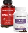 Ciuperci reale RealClarity (60ct) și Chaga (120ct) Capsule Bundle - supliment de ciuperci pentru Claritatea Mintala, Focus, Digestive Health & Immune Support - Vegan, Non-GMO, Niveluri verificate de Beta-Glucani