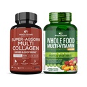 Pastilele multicolagen (tip I II III V X) pentru plante aromatice organice și bioperine + multivitamine alimentare integrale pentru bărbați - vitamine multiple naturale, minerale, extracte organice Bundle