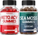 Keto ACV Gummies (60 Count) Advanced Weight Loss Formula și Irish Sea Moss Gummies (90 Count) cu Bladderwrack & Burdock Root for Tiroidal, Energy & Immune Support - Non GOM, Vegan Safe & Made în SUA
