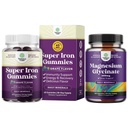 Bundle de Gume de fier delicioase pentru femei şi bărbaţi - Supliment de fier pentru femei şi bărbaţi cu vitamina C pentru absorbţie mai mare şi pur magneziu Glycinate 400 mg per servire pentru somn în stare de spirit şi relaxare