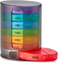 MEDca Weekly Pill Organizator, 1 Dispenser, 7 Stackable Multi-Color Compartiments Four Times-a-Day - Morning, Noon, Evening, and Bedtime, Black