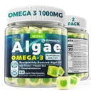 2 Pack Algae Omega 3 Gumries 1000mg, Plant based DHA 460mg & EPA 230mg, Omega 3 Ulei de pește Alternative pentru adulți, Plus metilFolat, Vitamina B12, Fosfatidilserină, Fără gust de pește, Vegan, Zahăr gratuit
