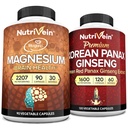 Nutrivein Premium Magneziu L-Threonat și Panax Ginseng Supliment Bundle: Threonat de magneziu de înaltă absorbție și Red Ginseng supliment pereche pentru creier, Mood, & Vitality