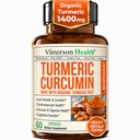 Curcumina turmerica Supliment cu extract de piper negru - potenta ridicata Turmeric organic 1400mg & 95% Curcuminoide pentru sanatate comuna si digestiva - Supliment de suport comun - 60 capsule curcuma Vegan