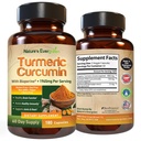 Curcumina turmerica cu extract de piper negru (Bioperina) și supliment de sprijin comun Turmeric Vegan organic. Extract 95% Curcuminoide 1965 mg Supliment pentru articulații sănătoase și suport imunitar. 180 Capsule