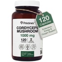 Capsulele de Cordyceps de la PRISTINE - 60 zile de aprovizionare 1000 MG - Performanță sportivă, Rezistență și imunitate Adaptogen Supliment - Anti-Aging Support Antioxidant