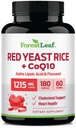 ForestLeaf Red Yeast Rice cu supliment CoQ10 - 1215 mg extra Putere Red Yeast Rice Capsule de orez cu acid lipoic Alpha & Organic Flaxseed, Citrinin Free - 180 capsule