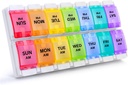 Sukuos AM PM Weekly Pill Organizator 2 Times A Day, Large Daily Pill Box Case 7 Ziua cu Easy Push Button Design, Detaşabil Dependent de medicamente pentru vitamina/Fish Oil/Supplements (Rainbow)
