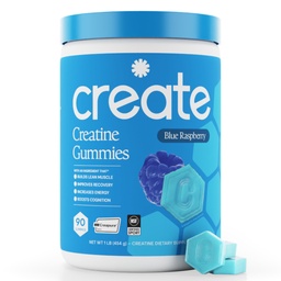 Create Creatine Monohidrat Gummies for Men & Women, Boost Focus, Putere, and Endurance, Anti-Melting Formula, Vegan, Gluten-Free, Non-GMO, 1.5g of Creatin per Gummy (Blue Raspberry, 90 ct)