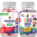 SUNNY SAM Gumies de fier pentru copii si adulti si Gumii de magneziu pentru adulti - 500 mg - Chews de magneziu calm - Citrate de magneziu supliment mestecabil pentru sustinerea emotiilor si muschilor. Vitamine de fier cu vitamina C.