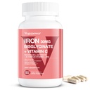 Suplimente de fier pentru femei Barbati, Vegan Biglicinat de fier 30mg Plus Vitamina C, B12, Acid folic - Pastile de fier pentru anemie, sanatate si suport energetic - Gentle, absorbtie mare, non-GMO - 90 capsule