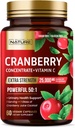Construit de Pastile Natura Cranberry 25.000 mg - Extra Putere 50:1 Extract concentrat cu vitamina C - Tract urinar Suplimentul de sănătate pentru femei - non-GMO, Sugar Free, Vegan - 60 capsule