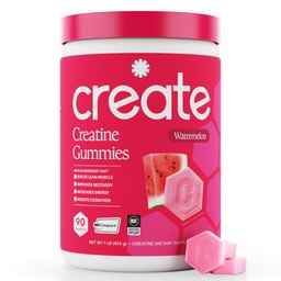 Create Creatine Monohidrat Gummies for Men & Women - Boost Focus, Putere, and Endurance, Anti-Melting Formula, Vegan, Gluten-Free, Non-GMO, 1.5 Gram Creatin per Gummy (Watermelon, 90 ct)