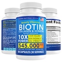 Vitamine Biotina si Colagen + Keratina cu Folat - Tratamente de pierdere a parului pentru femei si barbati - Folici, piele si unghii Suplimente pentru cresterea parului si suport postpartum - OMG gratuit & Gluten gratuit (60 capace)