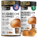 Gume de ciuperci 5000 Mg 120 Pcs (2 Pack) - Lion's Mane și 9 Adaptogenic Ciuperci Blend - Ashwagandha, L-Theanin - Mushroom Gummies for Energy, Imunity, Focus, Brain Boost - Fără zahăr și OMG