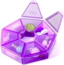 Deke Home - Small Weekly Pill Organizator, Round Pill Dispenser pentru Travel, Mini Pill Organizator, Compact Medicine Holder, Pill Sorters 7 zile, Portable Vitamina Container, BPA gratuit (grad alimentar)