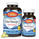 Carlson Labs Elite Omega-3, 1600 mg, Gems Fish Oil Soft Gels, Natural Lemon Flavor, 2 Pack (120 Conte Fiecare)