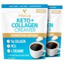 VitaCup Keto + Colagen Coffee Creamer Vanilla Flavor w/MCT, Colagen Proteine, Coconut Water, L-Theanin pentru Keto Diet, Cafea, Smoothies, & Shakes, Dairy-Free, Gluten-Free, Soy-Free, 2 pungi,10oz fiecare