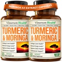 Moringa + Curcumin Turmeric Supliment pentru sănătate comună, sănătate gută, energie și sprijin imunitar - Formula de wellness totală - Curcumin Tumeric cu Pepper negru și capsule pure Moringa - 60 Conte - 2 ambalaj