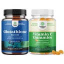 Bundle de supliment Glutatione reduse cu lapte Thistle - 500 mg per Servire L Glutatione pure și vitamine C gume masticabile pentru adulți - Acid ascorbic Gummy naturale Booster imunitar și Remediu rece