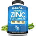 Nutrivein Premium Zinc Gluconat 100mg - 120 capsule: Suplimente de zinc de mare absorbţie Gluconate pentru bunăstarea întregului corp - Elemente esenţiale pentru Wellness