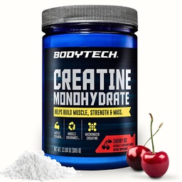 BodyTech 100% Pure Creatine Monohydrate Powder, Micronized Creatine Preworkout Supplement for Muscle Strength, Endurance & Power, Helps Build Muscle & Mass, Cherry Ice Flavor, 13 oz, 55 Servings