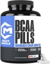 Pastile musculare nebun BCAA cu perfect 2:1:1 Raportul de lant ramificat Aminoacids Supliment, 1000 mg de BCAA pe pilula (Mai bine decât capsule), 120 comprimate
