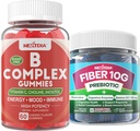 2 Pachet Complex de vitamina B metilat + 1 pachet de zahăr gratuit 10g Prebiotic Fiber Supliment, Gume pentru adulți