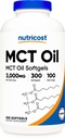Nutricost MCT Oil Softgels 1000mg, 300 SFG (3.000mg Serv) - mare pentru Keto, Ketosis, și Ketogenic Diete