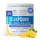 Relaxium Sleep Quick Gummy, Sleep Aid Support, 5 mg Melatonina, Vitamina D-3, Prebiotic & Probiotic Blend, Gluten & Drug Free, Lemon Flavor, 60 Gummies
