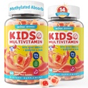 (2 ambalaj) Copii Gummie multivitamine cu fier, zahăr gratuit, copii Vitamine zilnice + Probiotice, Algae Omega 3 (EPA/DHA), A, C, D, metil B12, Folate, B6, Zinc, Biotin, pentru creștere sănătoasă, suport imun