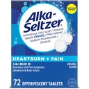 Alka-Seltzer Arsuri la stomac + durere Aspirină efervescentă + Antiacide comprimate, Relief de arsuri rapide şi Indigestie Acidă Relief, Relief de durere cu aspirină, 72 CT