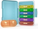 Weekly Pill Organizator 2 ori pe zi, 7 zile Pilula cutie 2 Times, portabil pentru Pilula de călătorie caz pentru pastile / Vitamin / ulei de pește/medicație/Supplements (2x7 Blue+Rainbow)