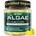 Gume de calciu pentru femei + Magneisum Vitamina D3 K2, C, Zinc, Bor, Sustainable Algae (3rd Party Tested) pentru Os Putere, Nervi, Absoptie de calciu, Sugar Free Calciu Supliment, Vegan, 60 Counts