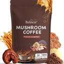 Cafea de ciuperci, 6 ciuperci adaptogene (coama lui Lion, Cordyceps, Turcia Coajă & Altele) Amestecate cu cafea instant premium pentru focus, energie, imune și suport pentru sănătate gută, 30 Serviri