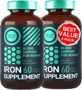 Supliment de fier Vegan pentru femei cu acid folic - 35 mg Builder de sânge feros sulfat, Acid folic 400 mcg - Pastile de fier pentru femei cu anemie si suport de sarcina - 120 Gluten-Free tablete - 2Pack
