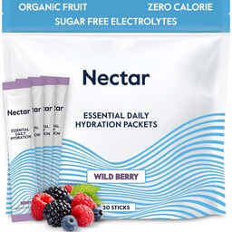 Nectar Hydration Packets - Electrolytes Powder Packets - No Sugar or Calories - Organic Fruit Liquid Daily IV Electrolytes Powder for Clean Dehydration Relief and Rapid Rehydration (Berry 30 Pack)