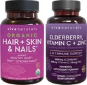 Piele organică de păr și unghii + elderberry, vitamina C & zinc Bundle, Made with Biotin 5000mcg for Healthy Hair, Elderberry for Antioxidant & Immune Support