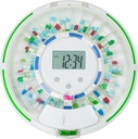 Distribuitor automat de pastile pentru vârstnici cu alarmă, sistem de blocare 28-zile, 6 șabloane de dozare, Alerte de sunet și lumină & Cheie pentru vitamine, Suplimente (Lidul curat)