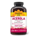 Country Life Acerola Vitamina C Complex, 500mg, Chewable Berry aroma, Suporturi Immune Health, 180 Wafers, Certified Gluten Free by GFCO , Certified Vegan by AVA