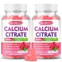 2 Pachet Citrat de calciu Gumries 1000mg w/Vitamina D3, Gume de calciu de înaltă absorbţie pentru femei şi bărbaţi, Plus Magneziu, Potasiu, Zinc pentru musculare şi imune, Aroma de zmeură, 120 Conte