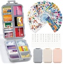 3 Pack 14 Grids Travel Pill Organizator Box cu 415-Pcs Medicamente Nume Etichete - Pocket Daily Pharmacy Case Kit - Deținătorul de medicamente de călătorie Dispenser pentru ulei de pește supliment de stocare vitamine