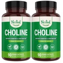 Naturals Nested Choline Bitartrate 500mg - Suplimente coline de mare potenta - Suporturi Sanatate materna si fetala in timpul sarcinii * - 100% Vegan & Non-GMO - 2-Pack (180 capsule Vegane)