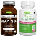 Daily Vitamin D3 + Super B12- Complex, Vegetarian Bundle, 365 2000iu Vitamina D3 Tablete + înaltă absorbţie Sublingual B12, de Igennus