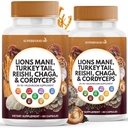 Lions Mane Mushroom Supliment cu Turcia Coada Reishi Cordyceps Chaga cu rădăcină de marshmallow - 120 Conte